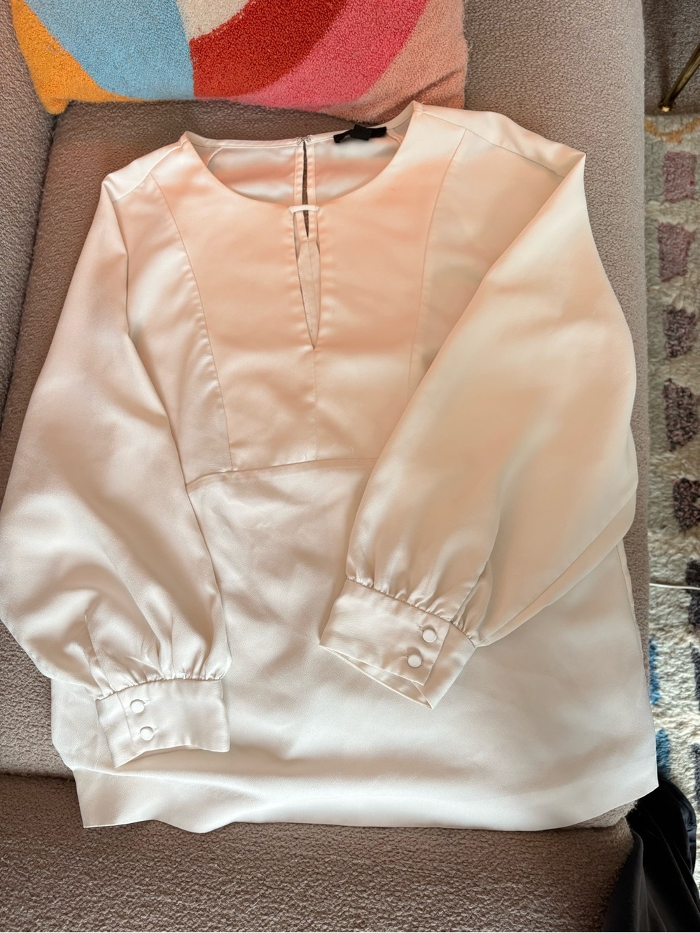 J. Crew Cream Long-Sleeve Keyhole Blouse